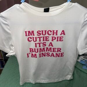SHEIN White Tee with Pink Fun Print